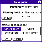ChessGenius "New game" window